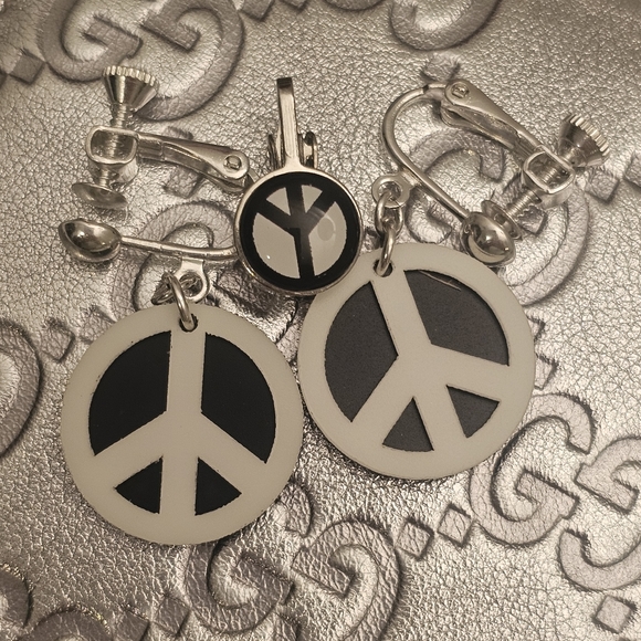 Jewelry - Peace Sign Clip-On Stud Earrings with free bonus mini stud